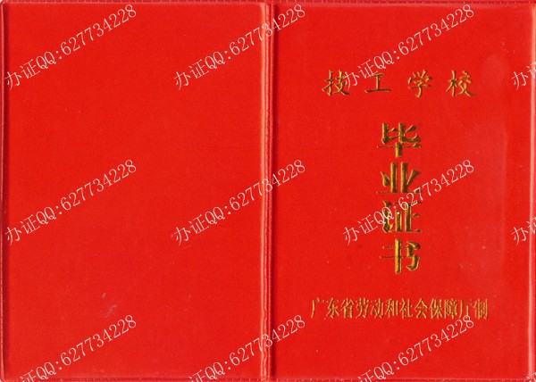 广东技工学校毕业证样本（外壳）